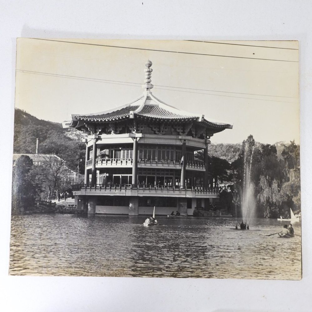 1969 Traditional Buddhist Temple on the Water in South Korea 9.75x11.75"